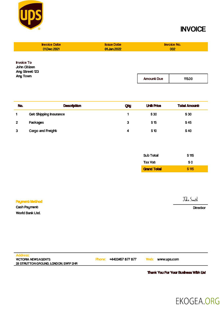 Modèle de facture UPS aux États , Unis